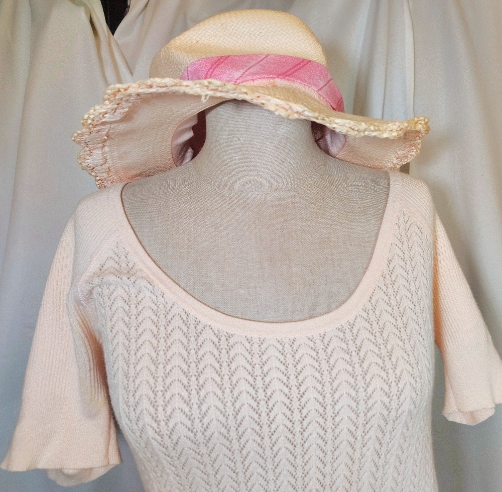 2 Pc: Nordstrom Sun Hat+Victoria Secret Knit Sweater, Short Sleeve Drop Neck, M - Picture 6 of 14
